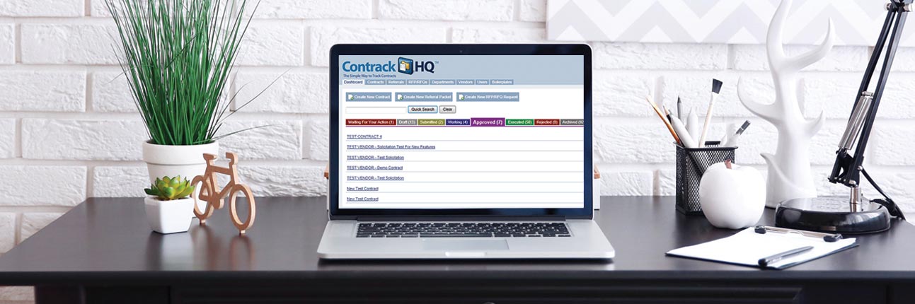 Computer screen showing contract management app